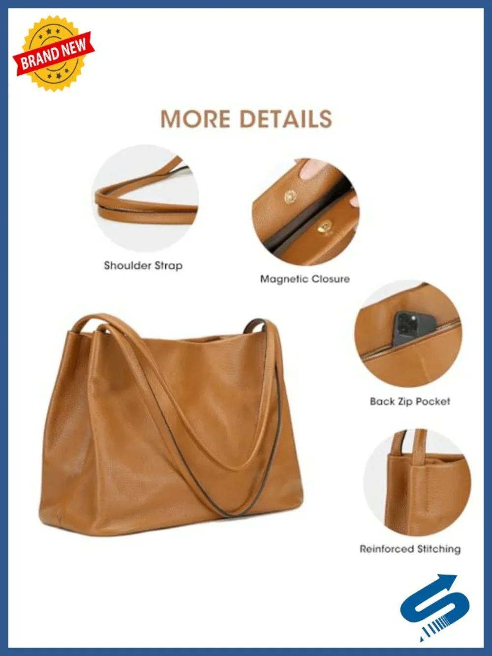 Leather Hobo Tote Purse for Women - Top Grain Cowhide, Lightweight, Roomy,